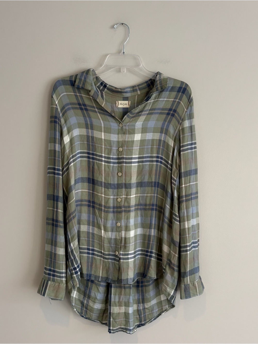 Altar'd State Green Plaid Button-Down Flowy Shirt Size M